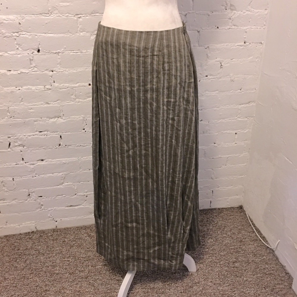 Spirithouse pleated maxi skirt gray stripe linen blend size m